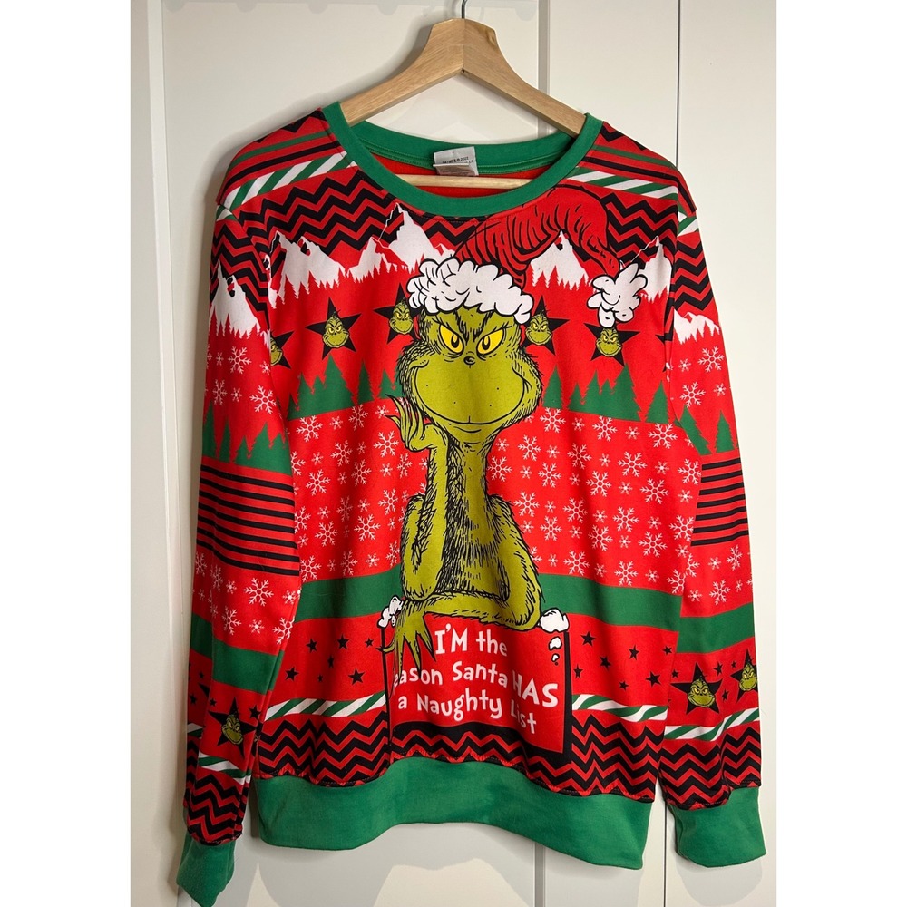 Dr Seuss The Grinch Naughty List Christmas Sweatshirt Red Green